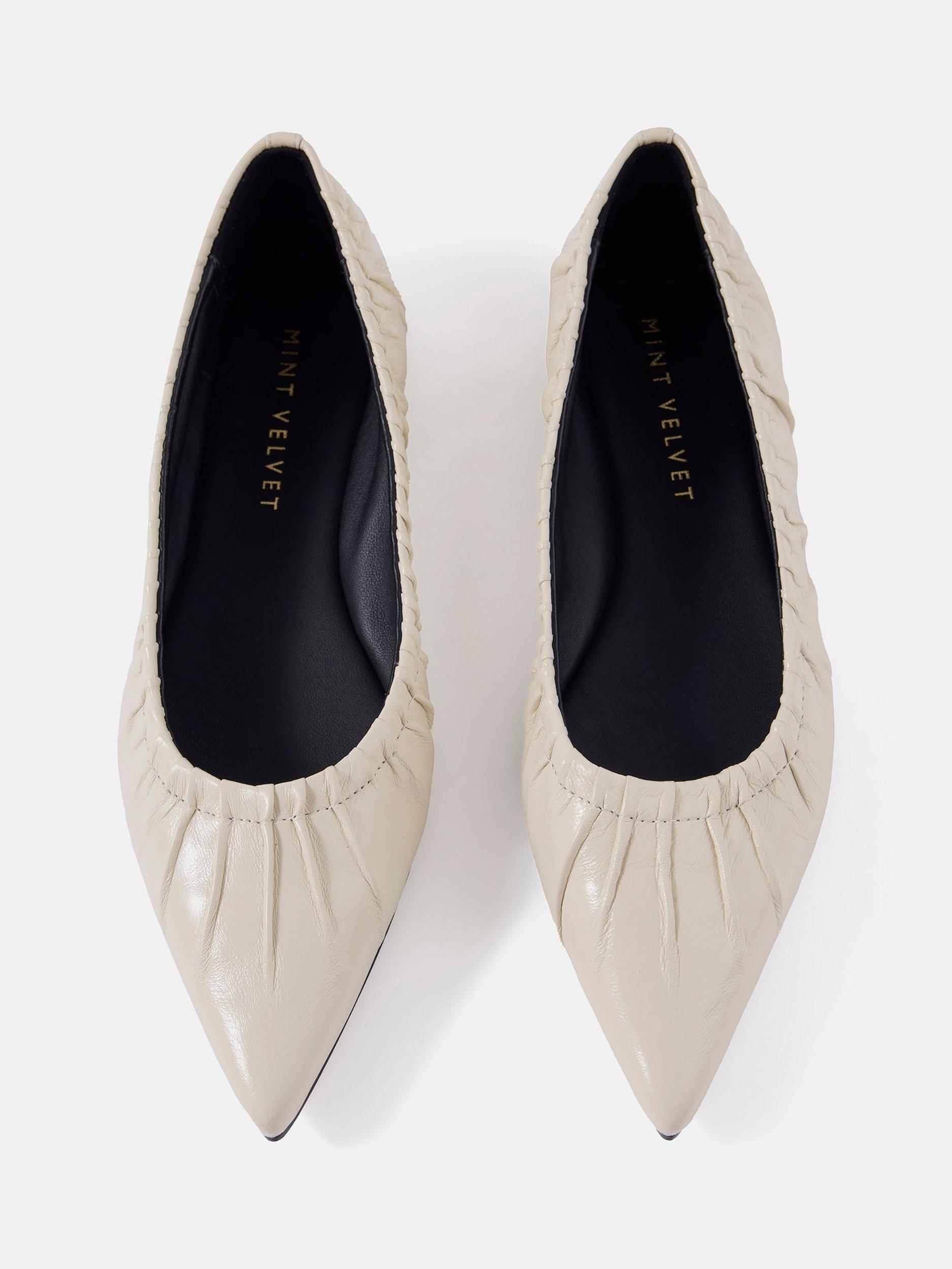 Product image 2 of 3, which shows Mint Velvet  Arella Leather Ruched Flat Ballerina Pumps, Natural Stone, 3