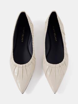 Mint Velvet  Arella Leather Ruched Flat Ballerina Pumps - view 2, Natural Stone