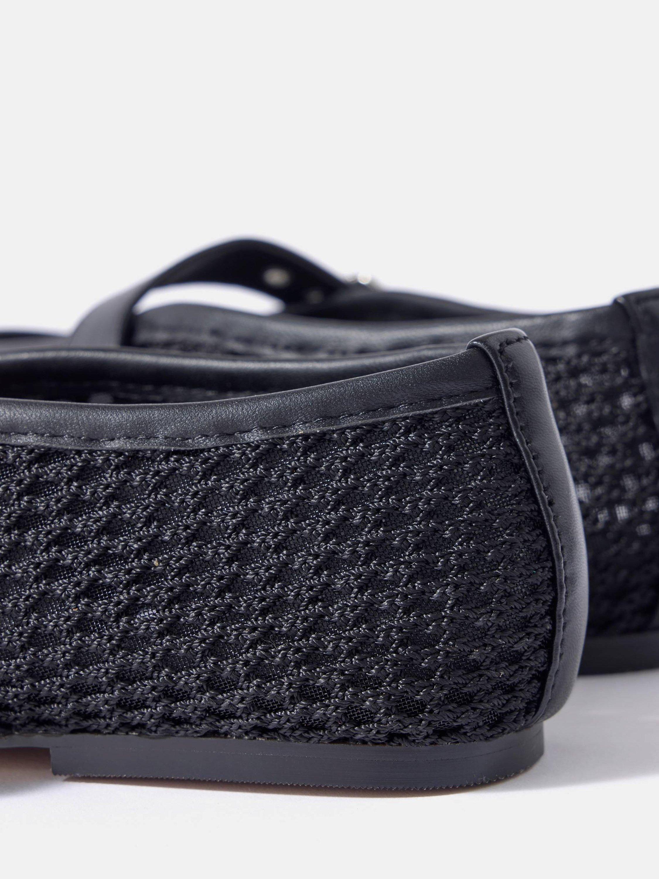 Product image 5 of 5, which shows Mint Velvet Trixie Mesh Ballet Flat Pumps, Black, 3