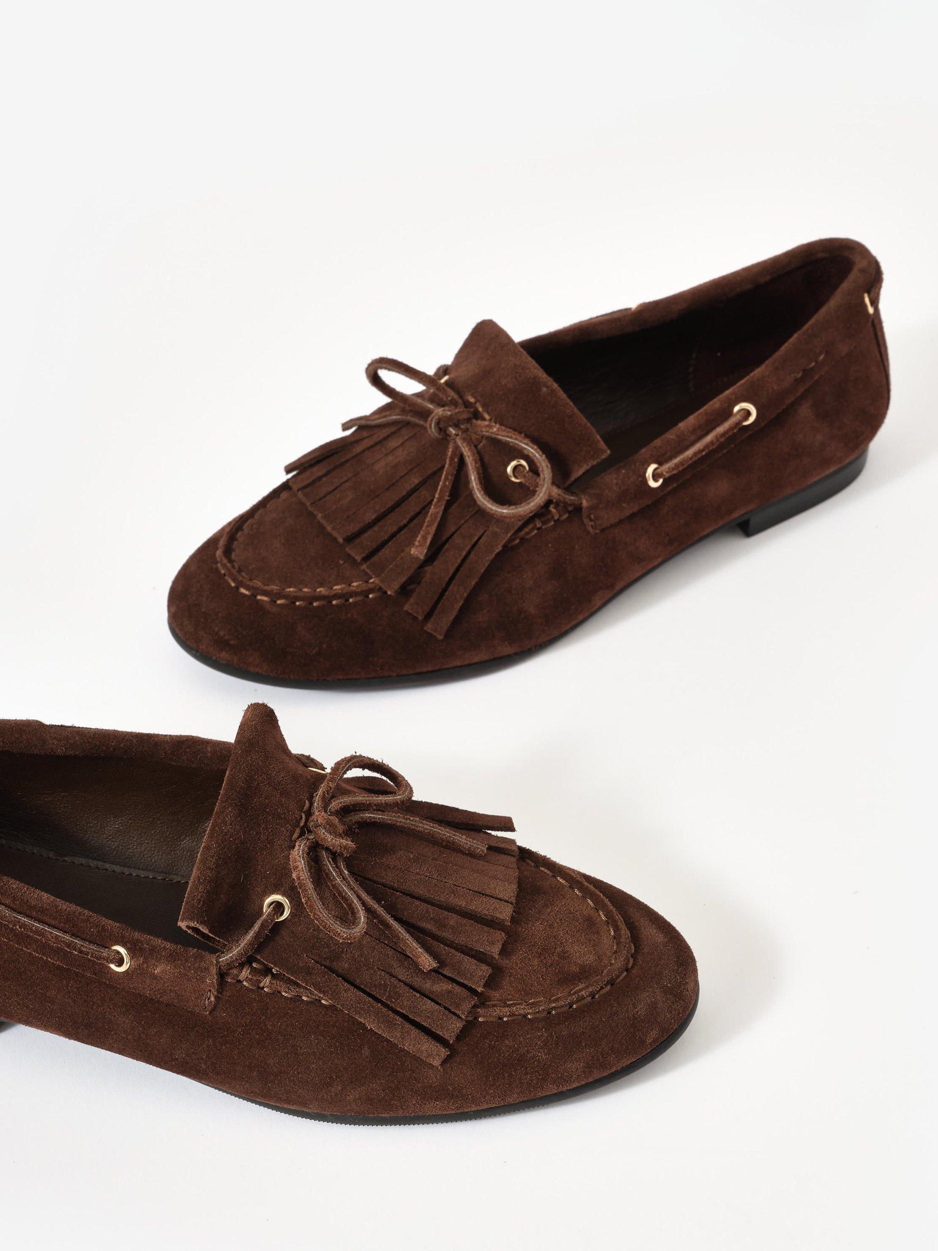 Product image 2 of 3, which shows Mint Velvet Melba Brown Suede Loafers, Brown, 3