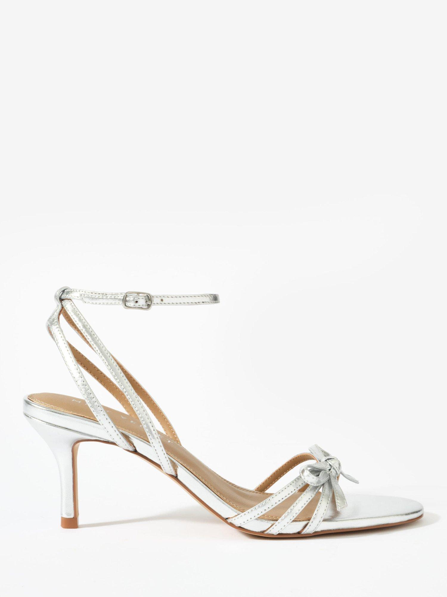 Product image 1 of 4, which shows Mint Velvet Bridie Leather Strappy Bow Heels, Silver, 3