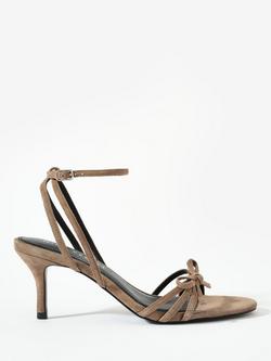 Mint Velvet Bridie Leather Strappy Buckle Bow Heels, Natural Taupe