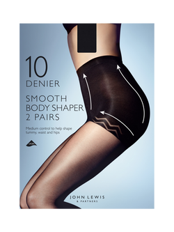 John Lewis 10 Denier Smooth Body Shaper Tights, Pack of 2, Almond - view 2, Almond