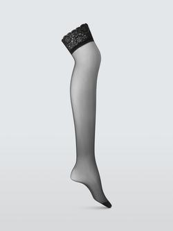 John Lewis 15 Denier Lace Hold Ups, Pack of 2, Almond, Black