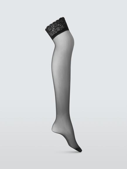 John Lewis 15 Denier Lace Hold Ups, Pack of 2, Almond, Black