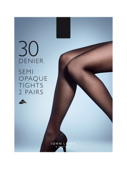 John Lewis 30 Denier Semi Opaque Tights, Pack of 2, Almond - view 2, Almond
