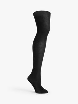 John Lewis 100 Denier Premium Cotton Rich Tights, Black, Black