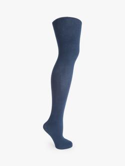 John Lewis 100 Denier Premium Cotton Rich Tights, Black, Blue