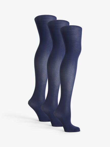 John Lewis 40 Denier Opaque Tights, Pack of 3, Blue