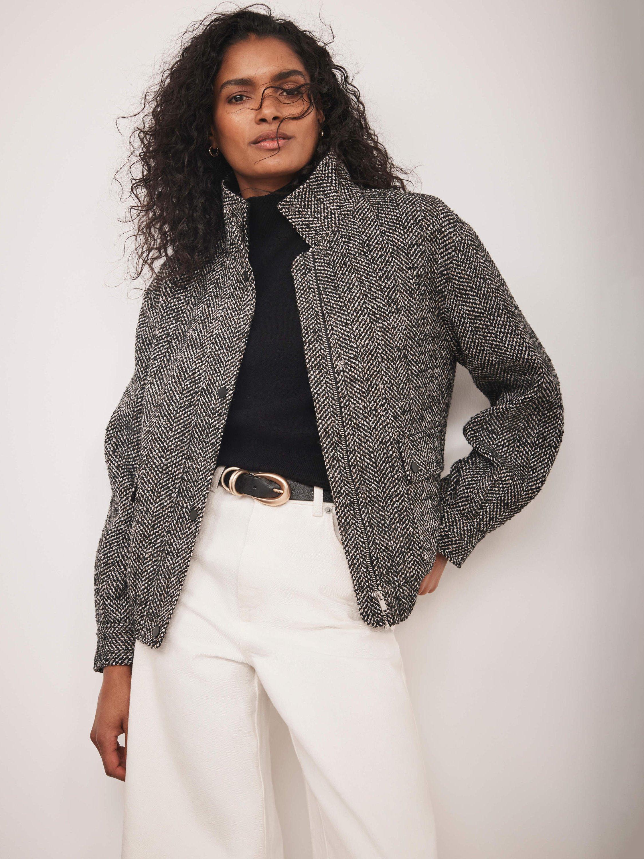 Product image 1 of 8, which shows Mint Velvet Textured High Neck Jacket, Black, M