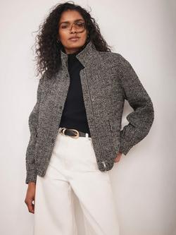 Mint Velvet Textured High Neck Jacket, Black, Black