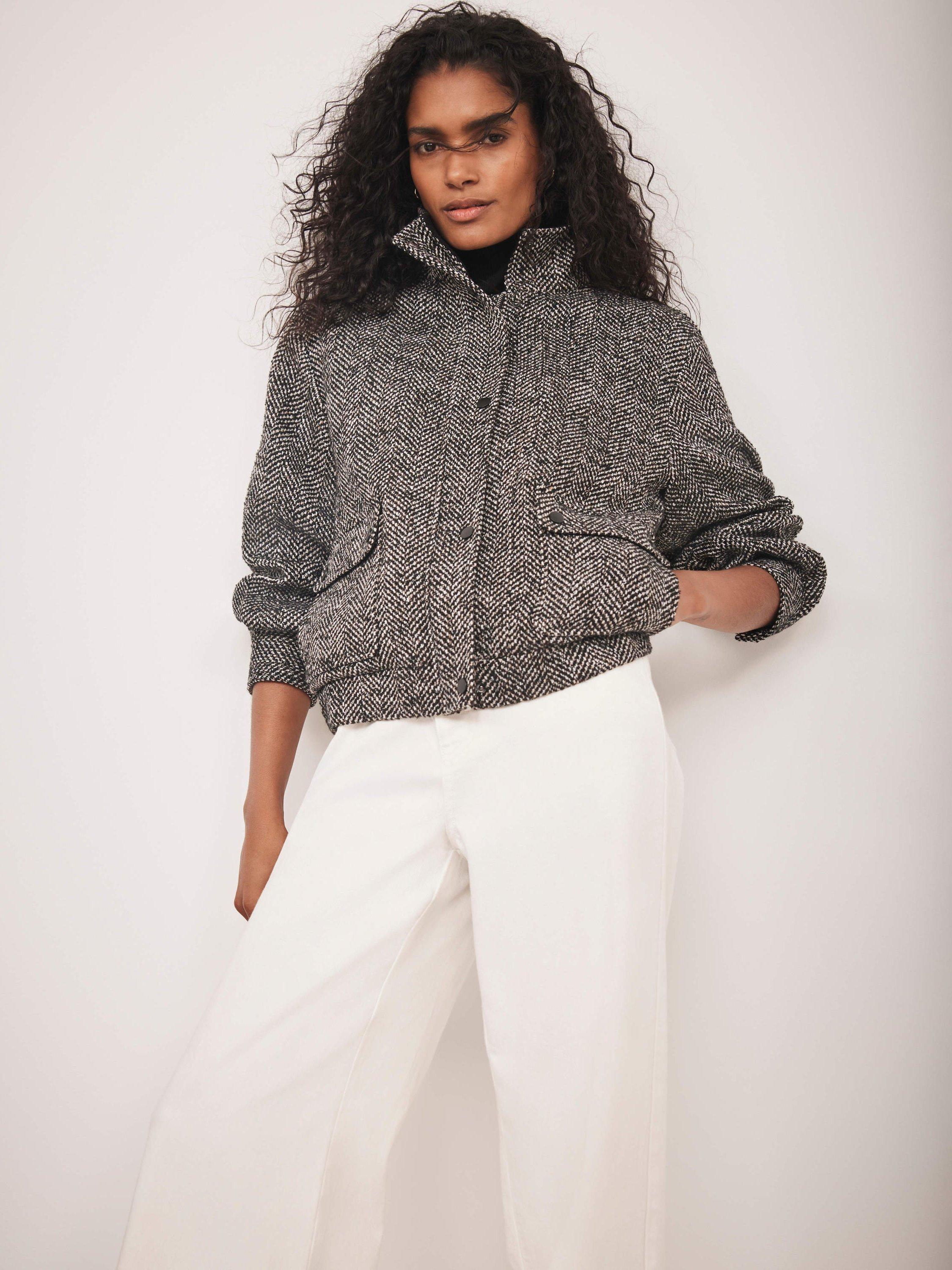 Product image 2 of 8, which shows Mint Velvet Textured High Neck Jacket, Black, M