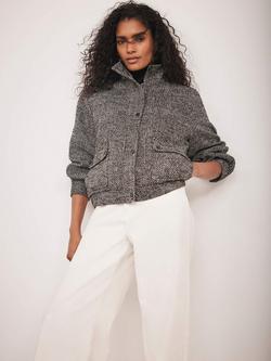 Mint Velvet Textured High Neck Jacket, Black - view 2, Black