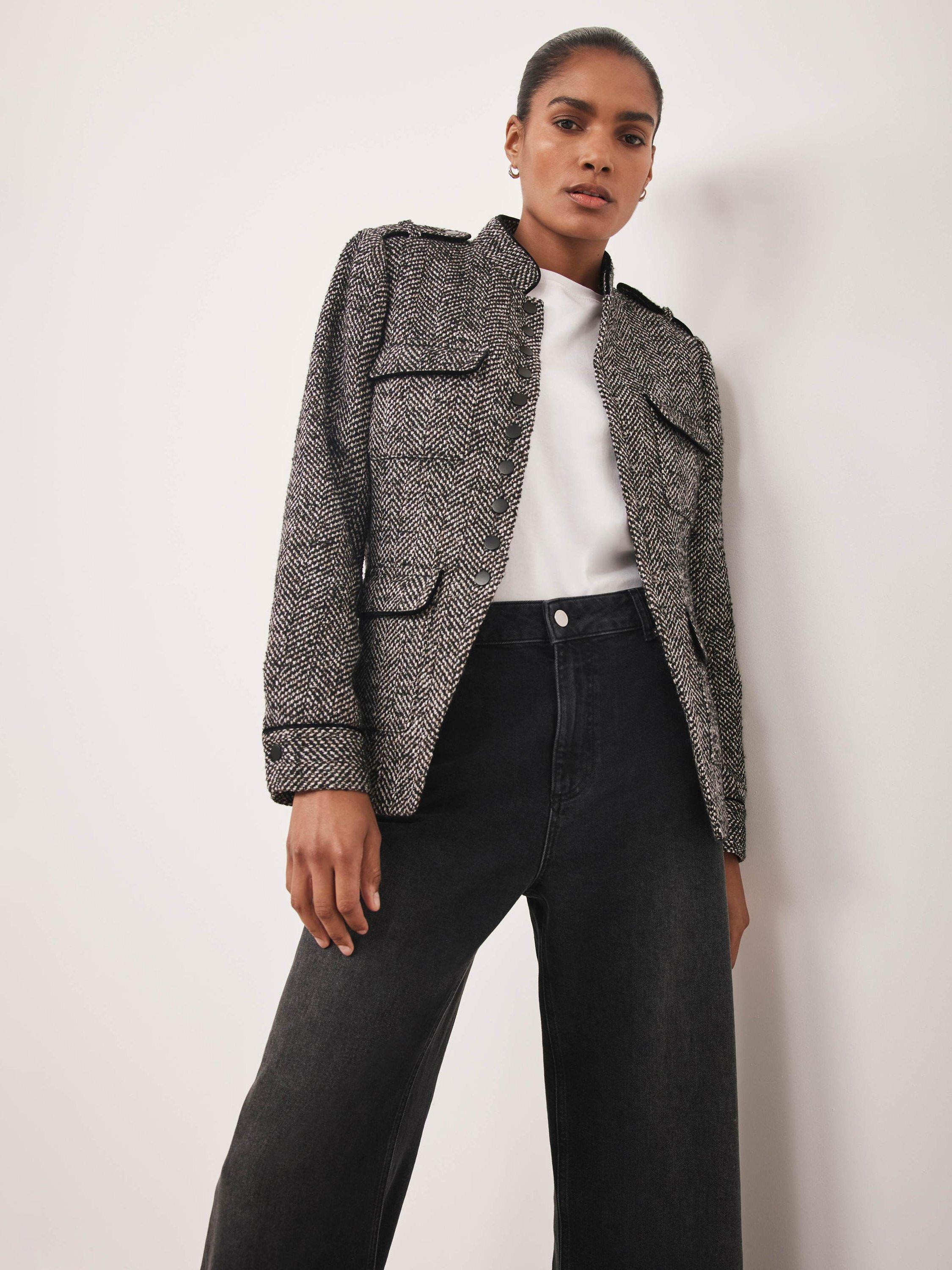 Product image 1 of 8, which shows Mint Velvet Textured Military Jacket, Black, L