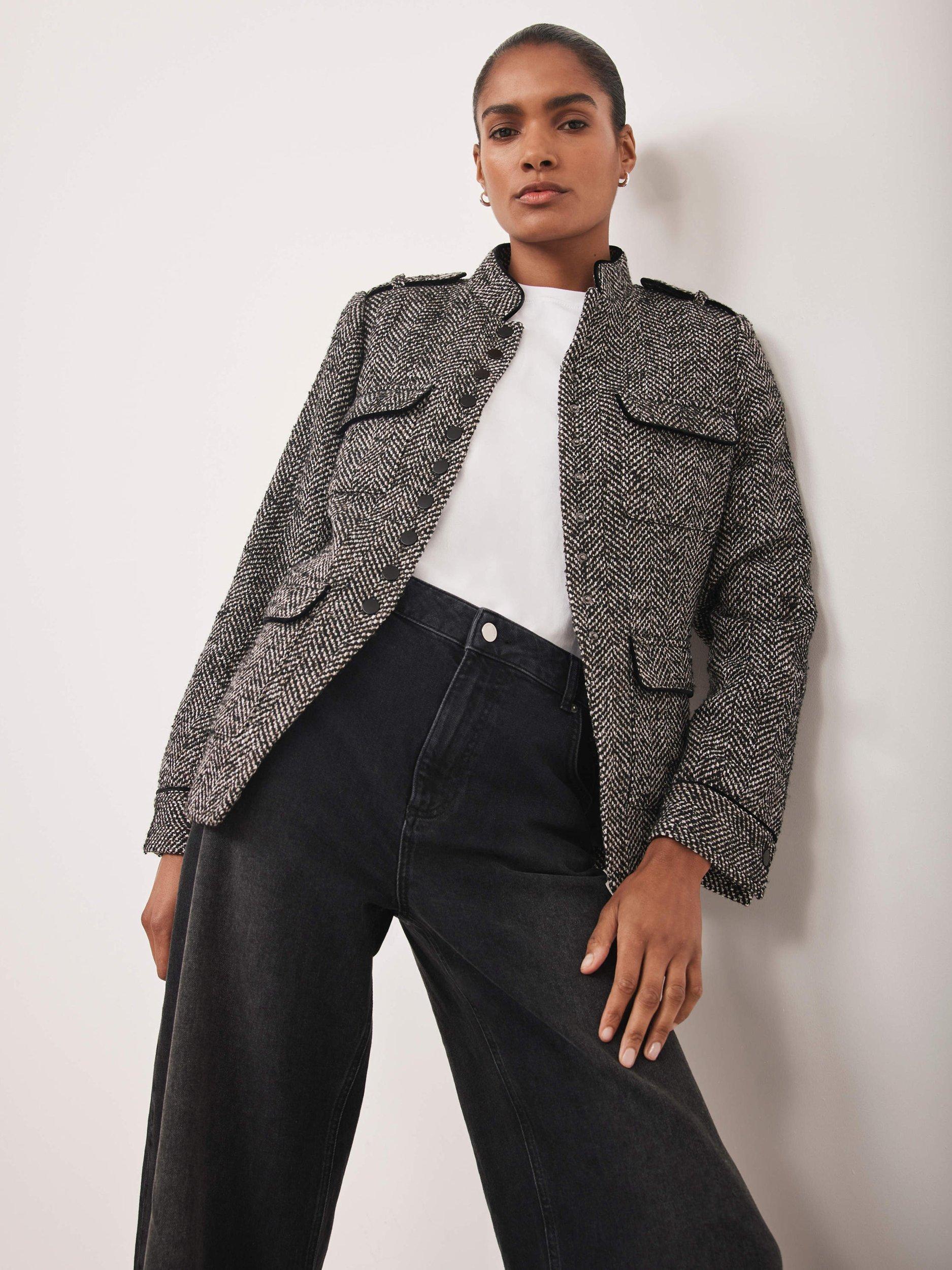 Product image 2 of 8, which shows Mint Velvet Textured Military Jacket, Black, L