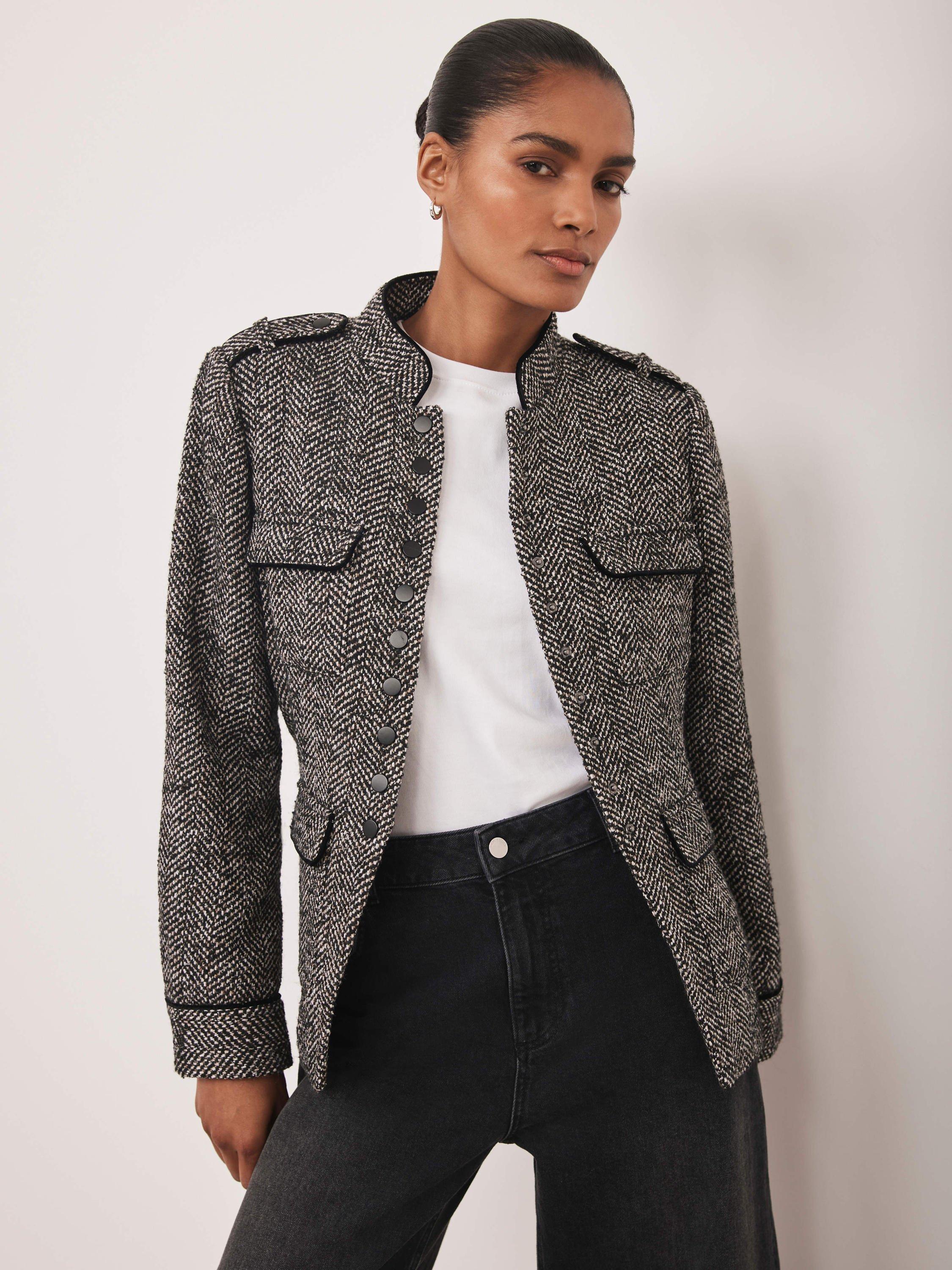 Product image 5 of 8, which shows Mint Velvet Textured Military Jacket, Black, L