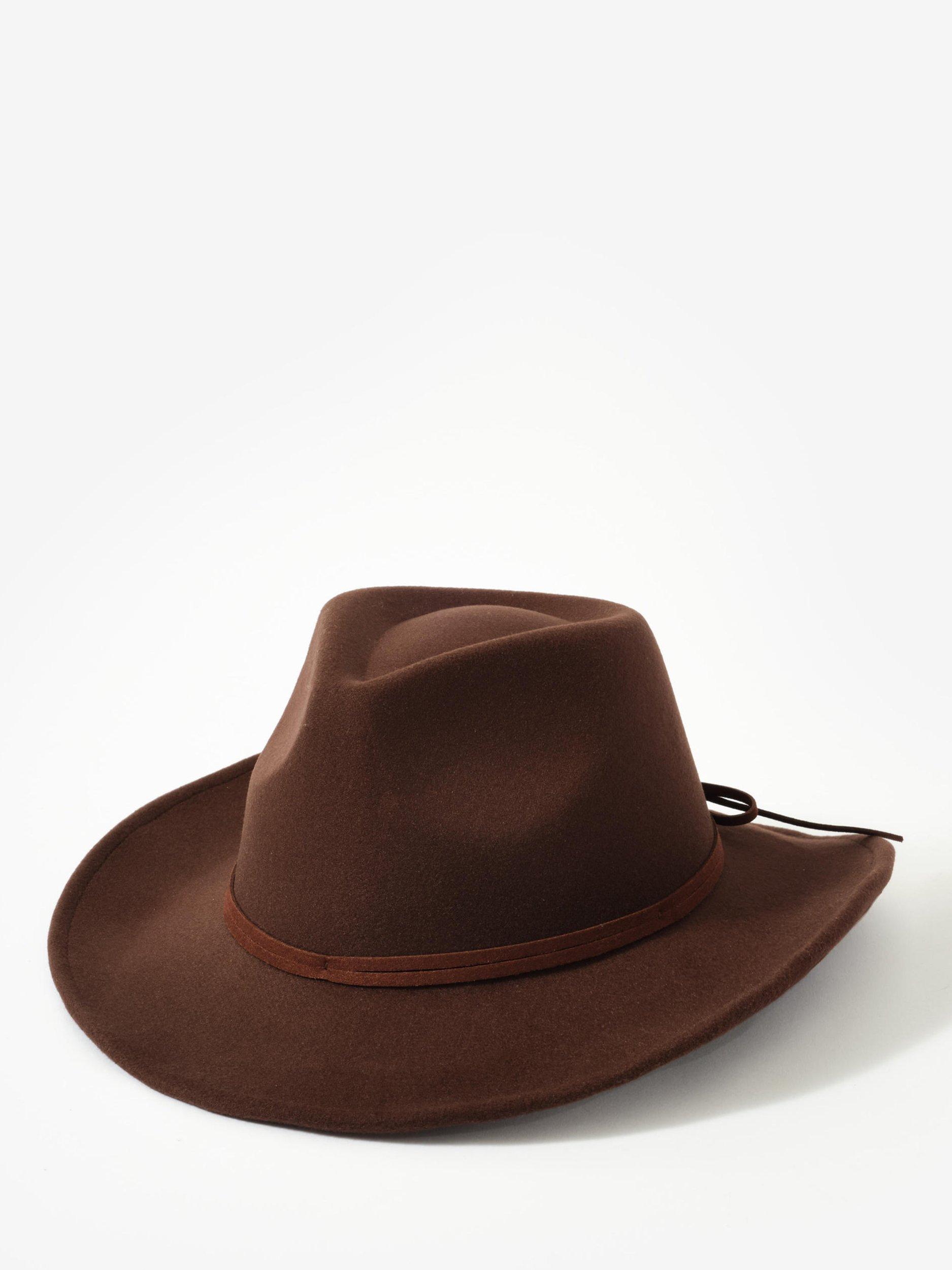 Product image 1 of 4, which shows Mint Velvet Cowboy Fedora Hat, Brown, One Size