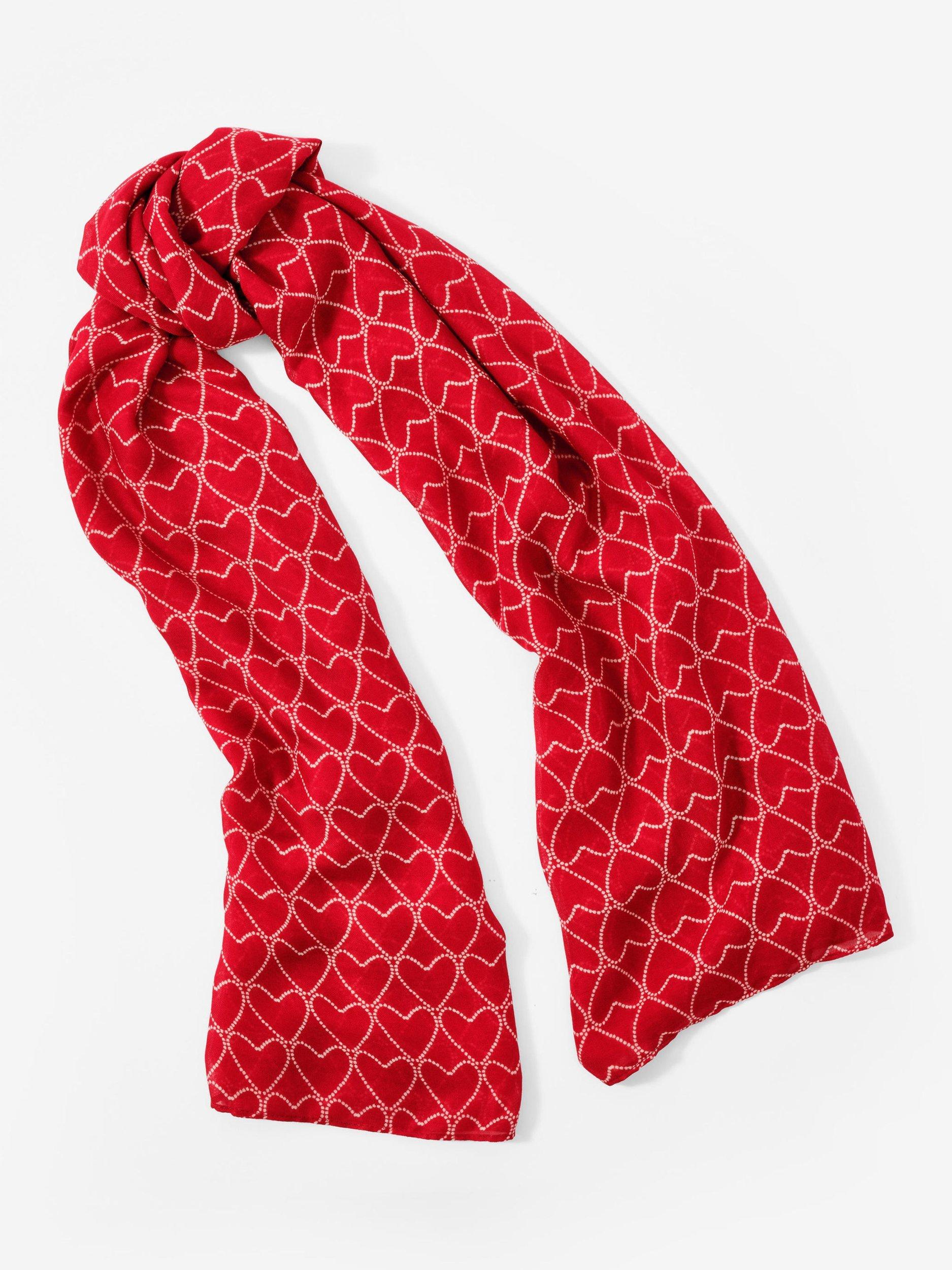 Product image 2 of 3, which shows Mint Velvet Heart Print Rectangular Scarf, Red, One Size