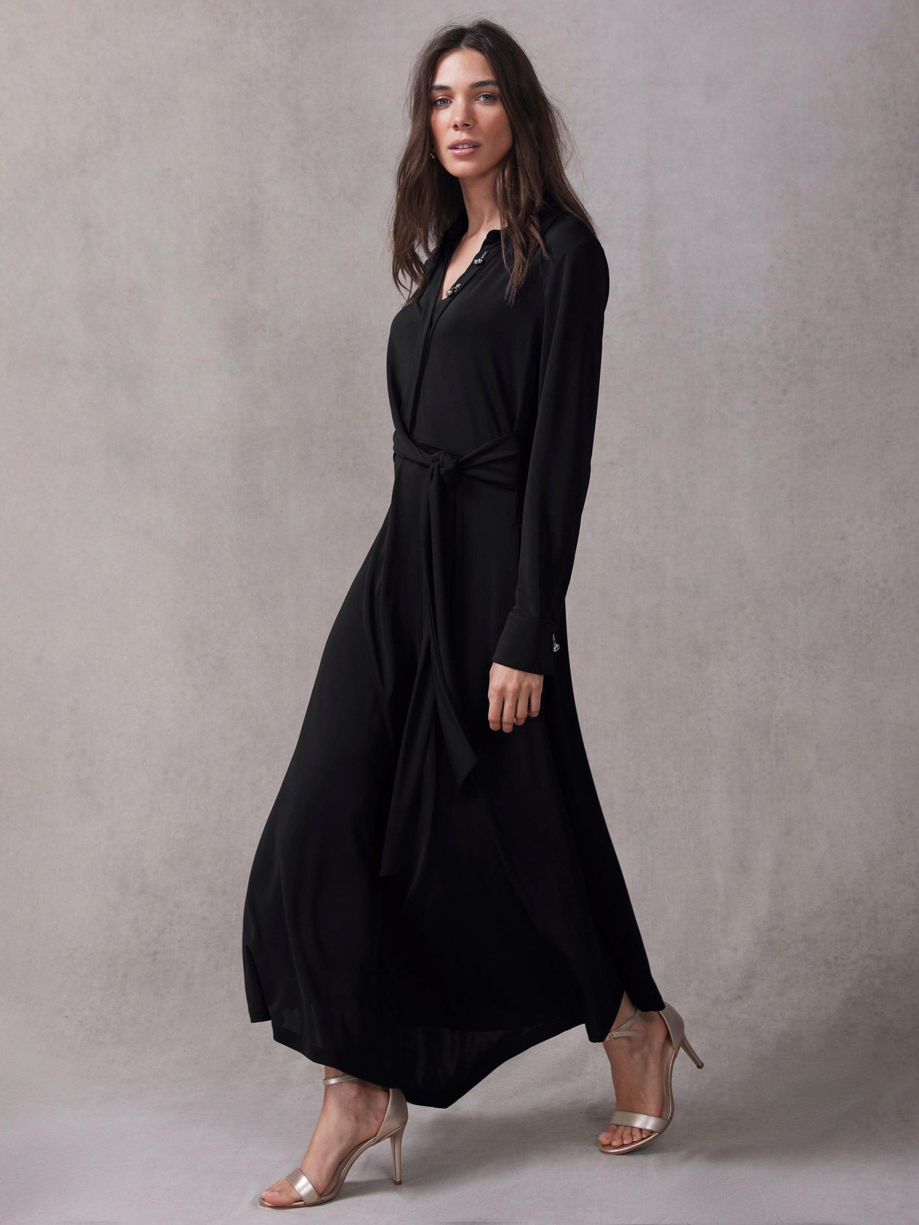 Product image 2 of 8, which shows Mint Velvet Tie Front Maxi Dress, Black, 6