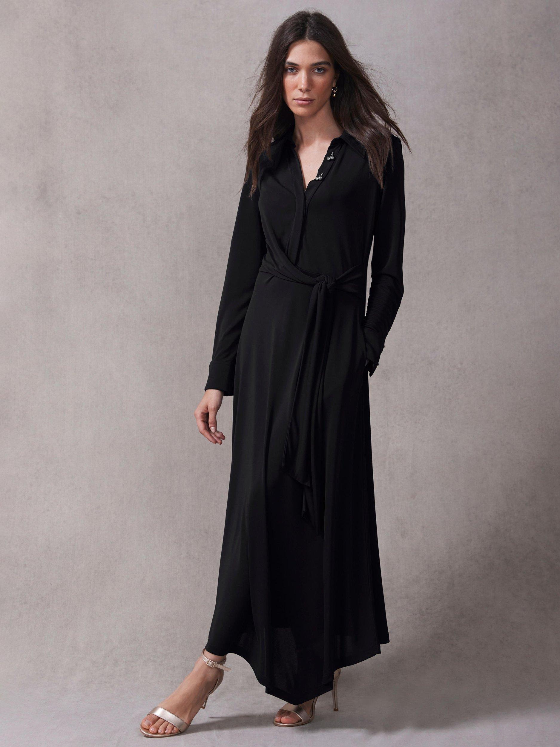 Product image 3 of 8, which shows Mint Velvet Tie Front Maxi Dress, Black, 6