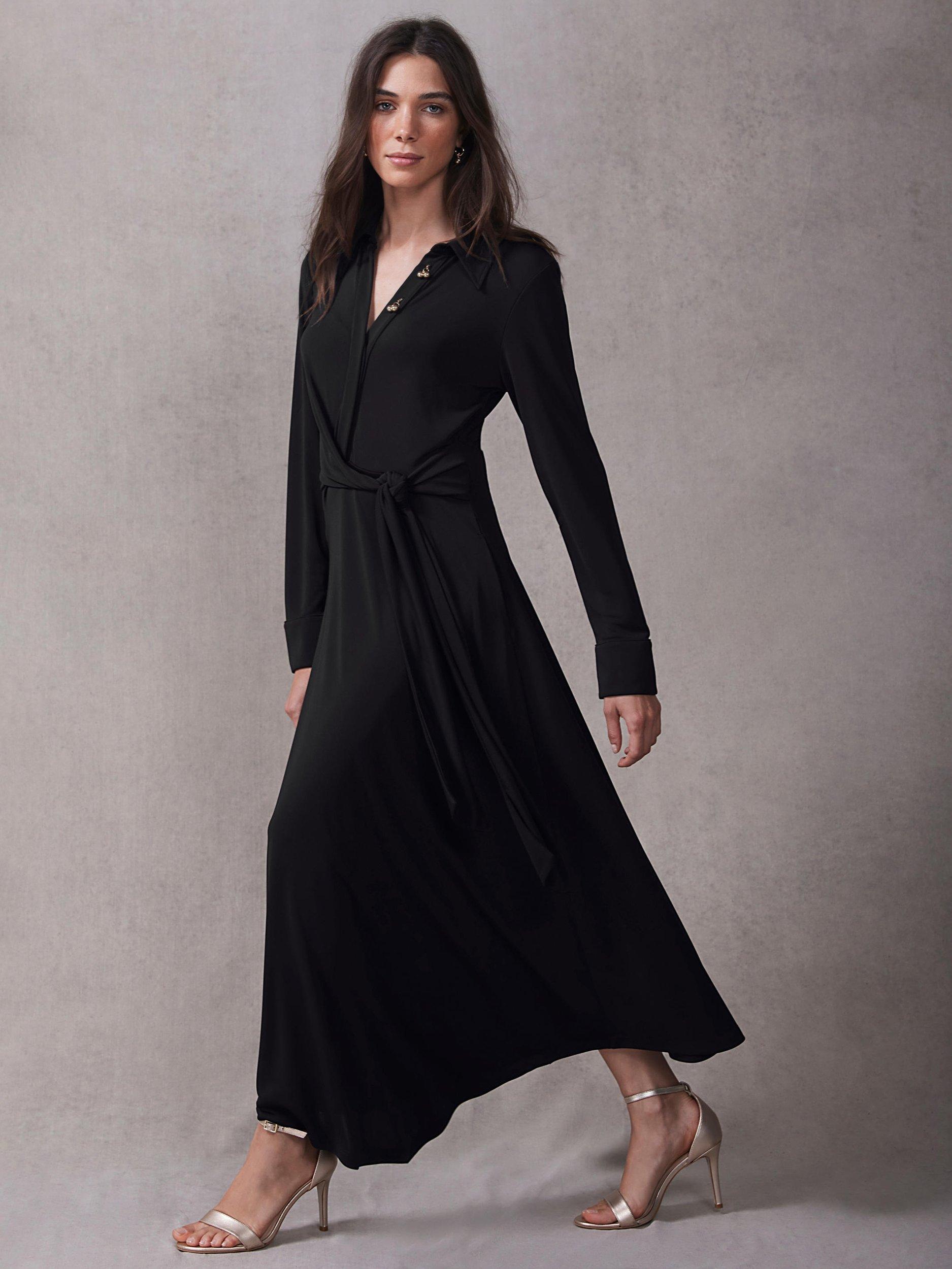 Product image 4 of 8, which shows Mint Velvet Tie Front Maxi Dress, Black, 6