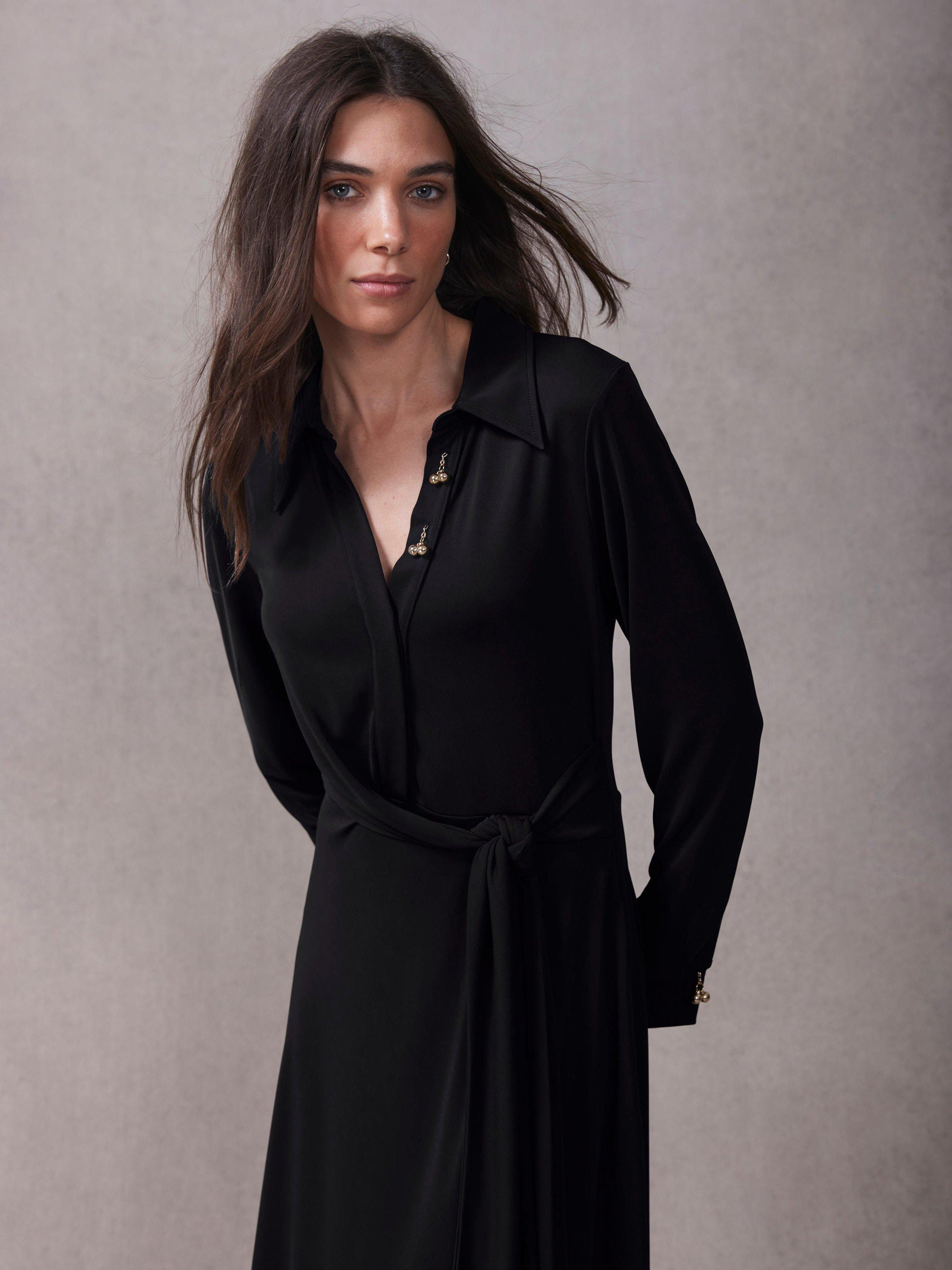 Product image 5 of 8, which shows Mint Velvet Tie Front Maxi Dress, Black, 6