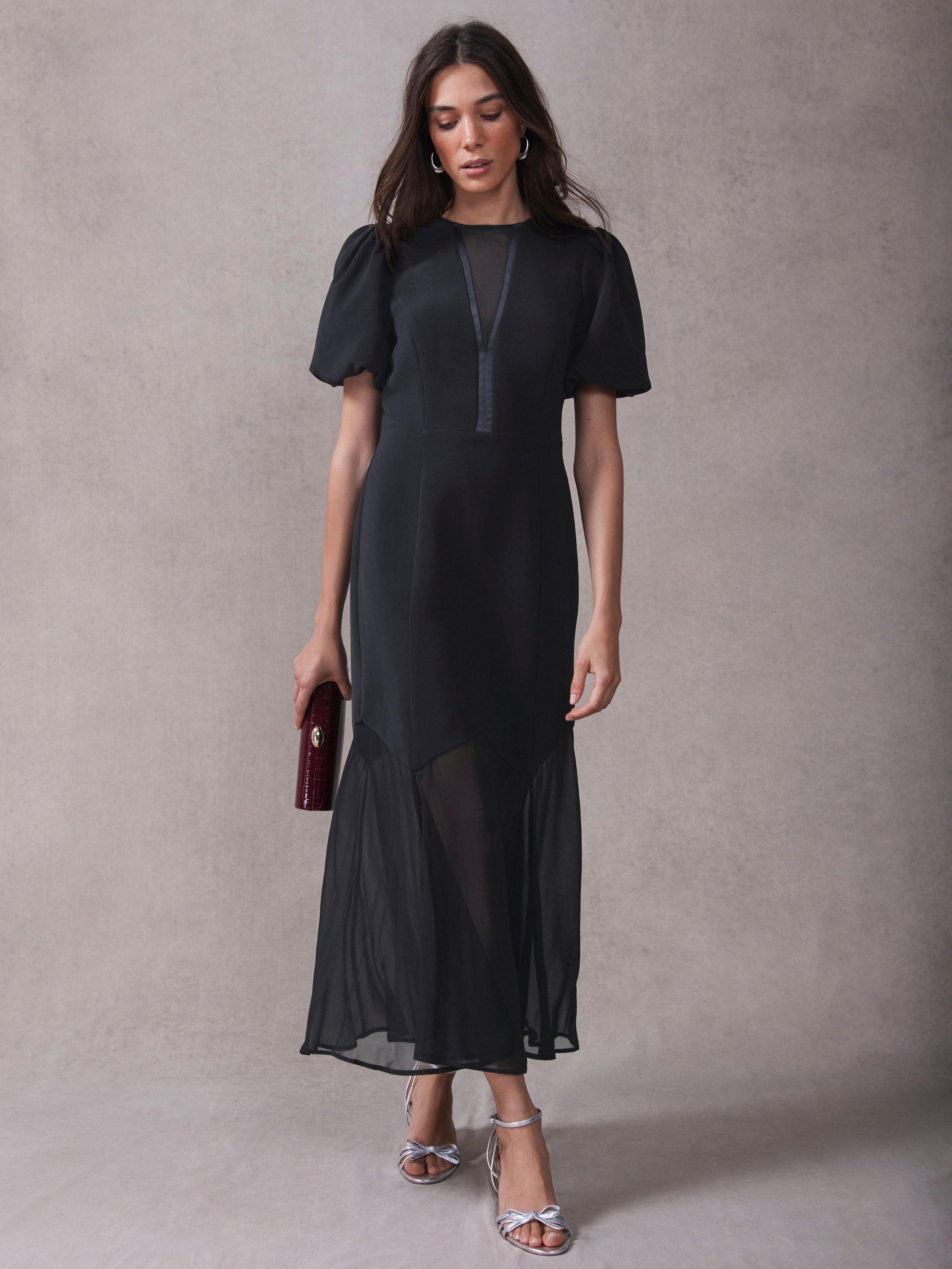 Contrast Panel Slit Long Sleeve Velvet Maxi Dress