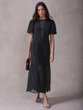 Mint Velvet Contrast Trim Puff Sleeve Maxi Dress, Black