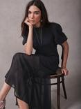 Mint Velvet Contrast Trim Puff Sleeve Maxi Dress, Black