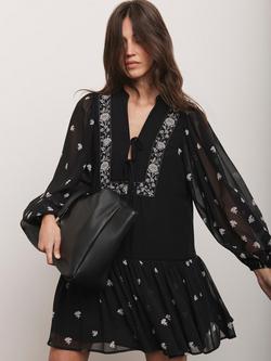 Mint Velvet Floral Border Mini Dress, Black - view 2, Black