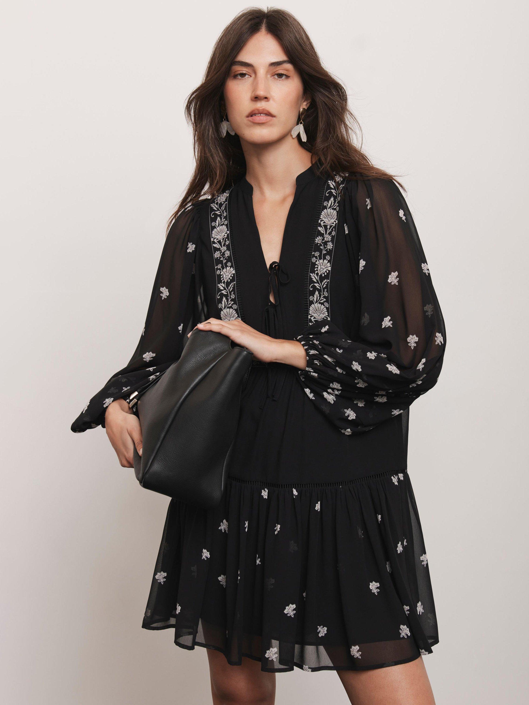 Product image 5 of 7, which shows Mint Velvet Floral Border Mini Dress, Black, XS