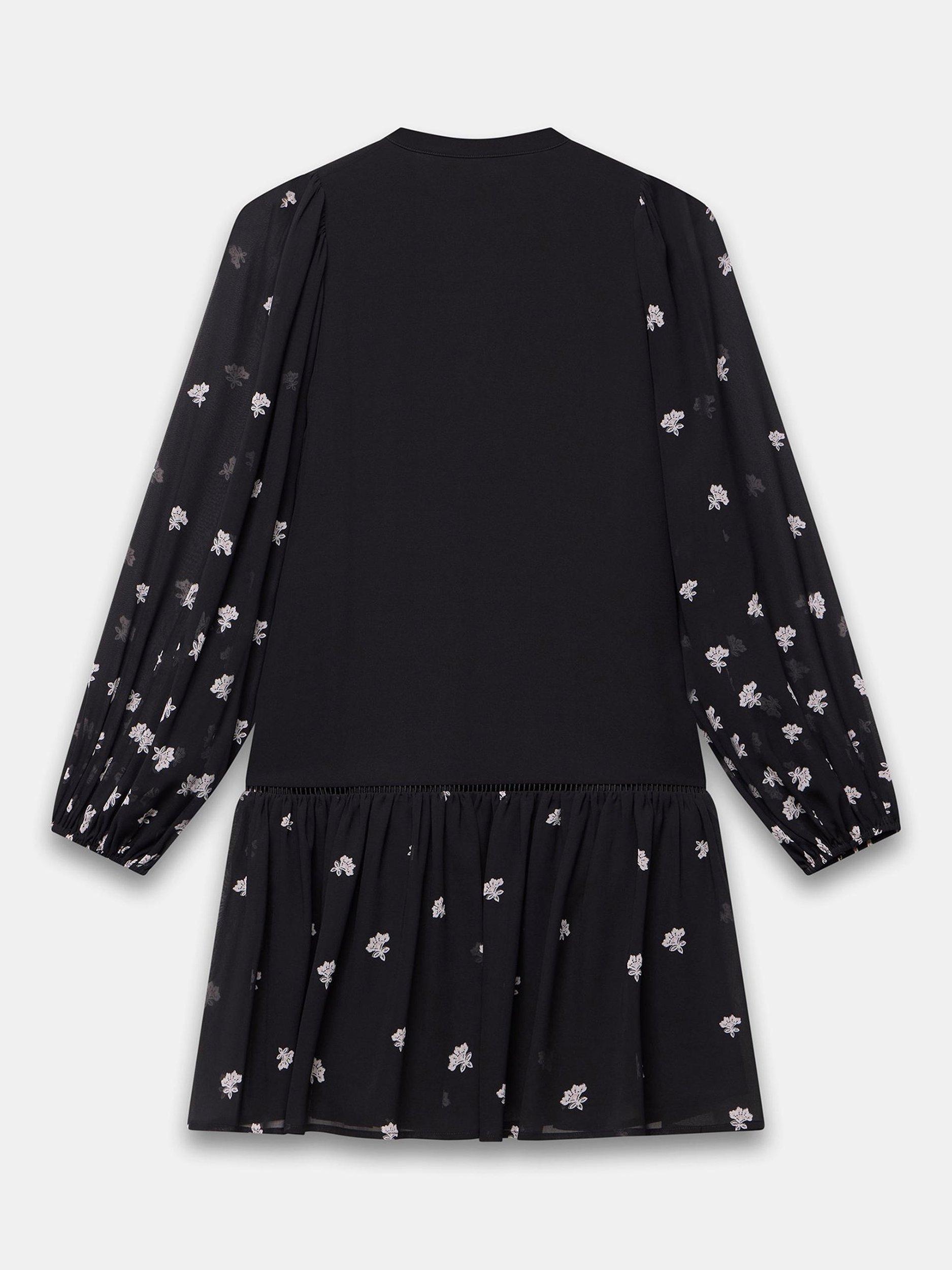 Product image 7 of 7, which shows Mint Velvet Floral Border Mini Dress, Black, XS