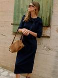 Mint Velvet Scarf Detail Knitted Midi Dress, Navy