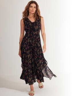 Mint Velvet Rose Print Sleeveless Midi Dress, Red Burgundy, Red Burgundy