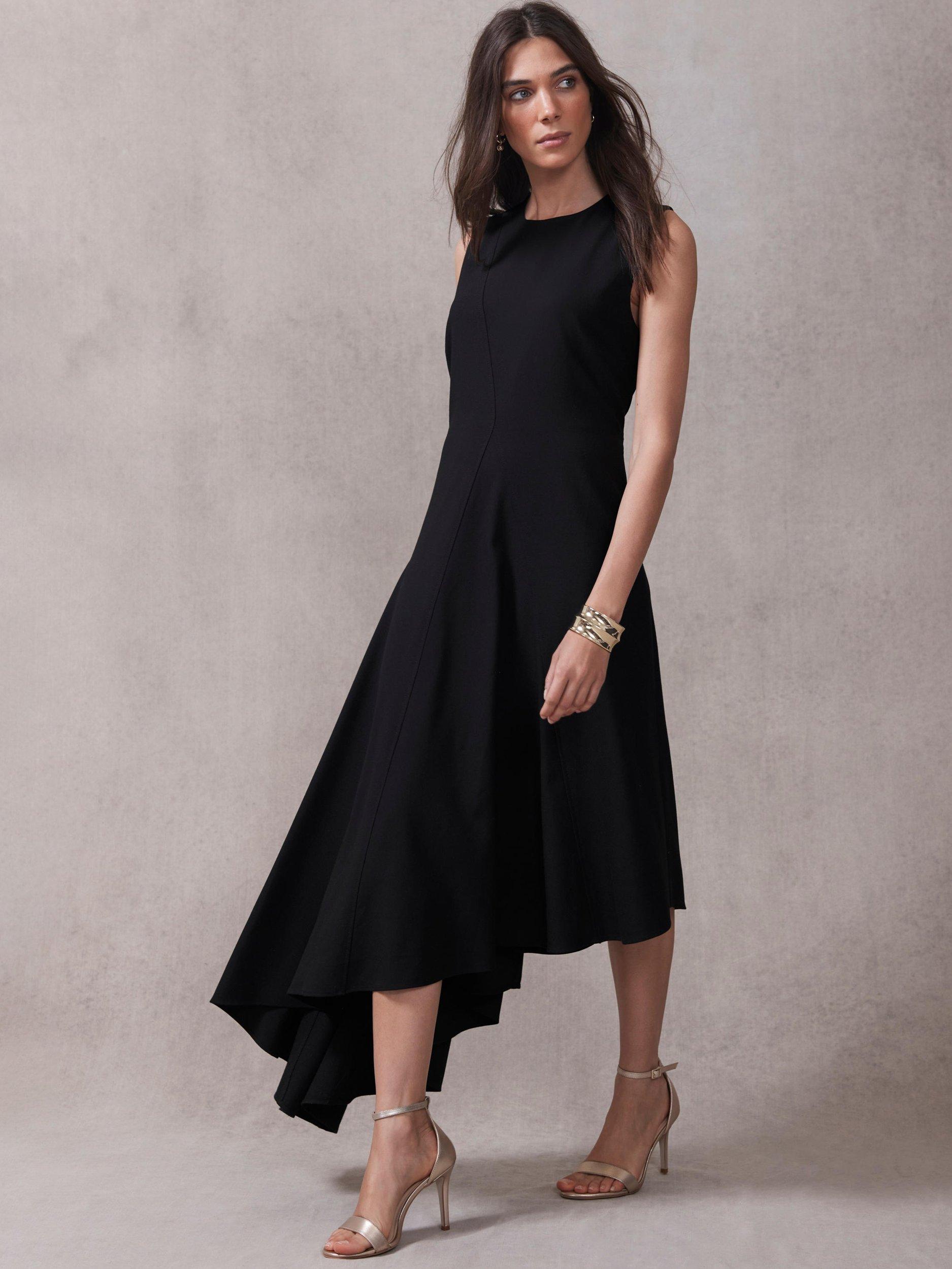 Product image 2 of 7, which shows Mint Velvet Asymmetric Midi Dress, Black, 6