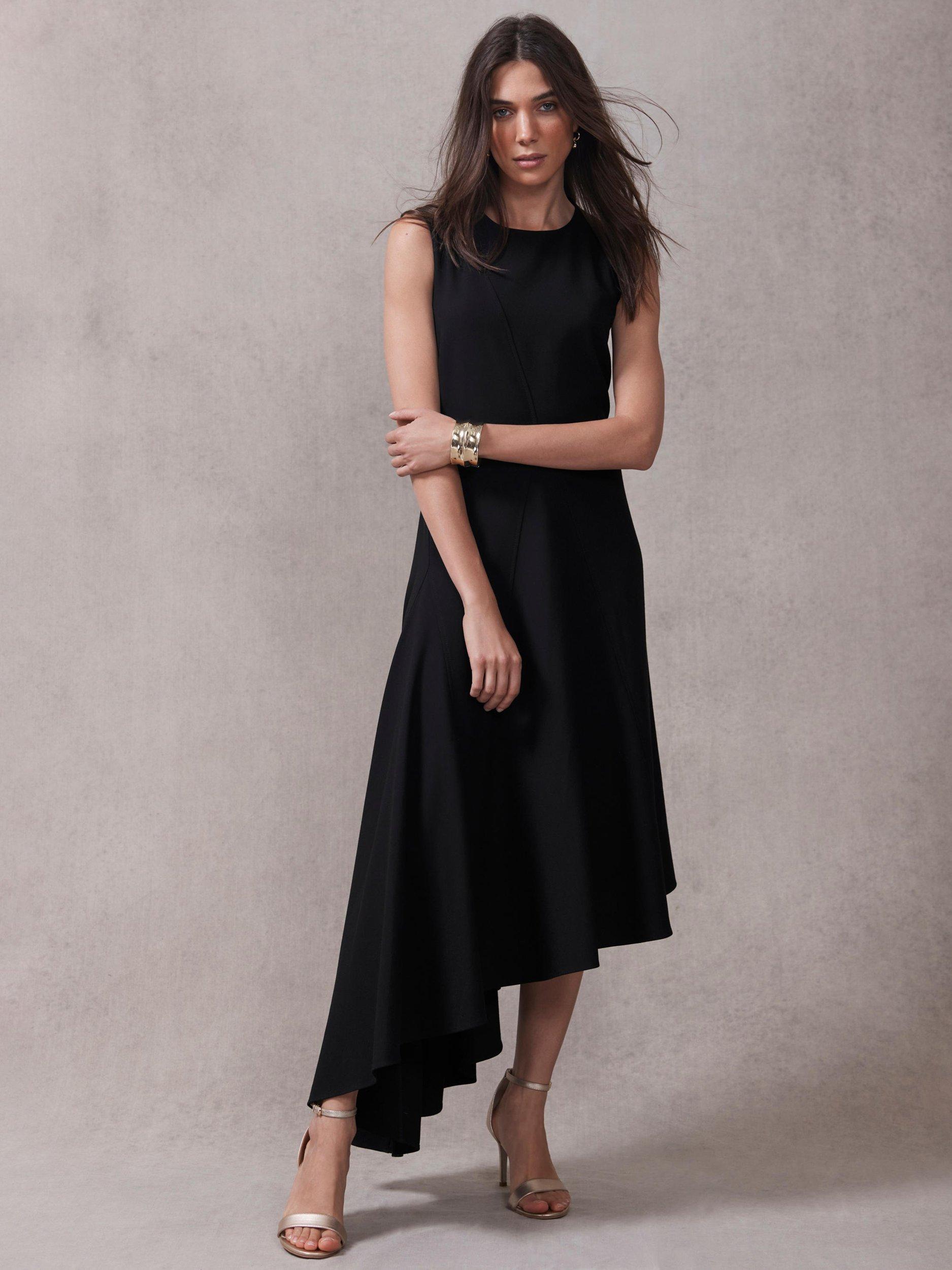Product image 3 of 7, which shows Mint Velvet Asymmetric Midi Dress, Black, 6