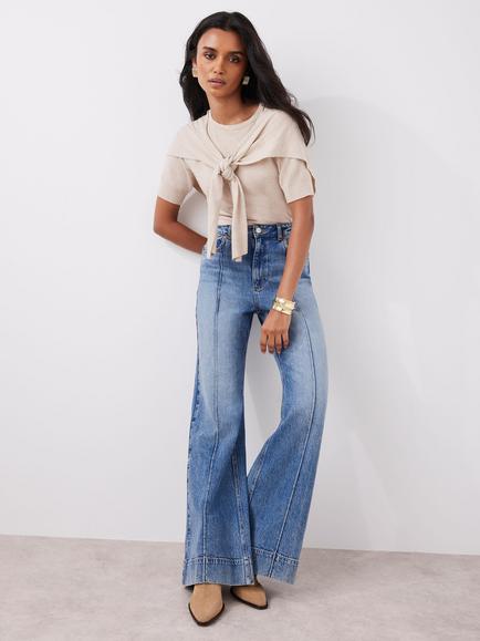 Mint Velvet Mid Rise Flared Jeans, Blue/Multi, Blue/Multi