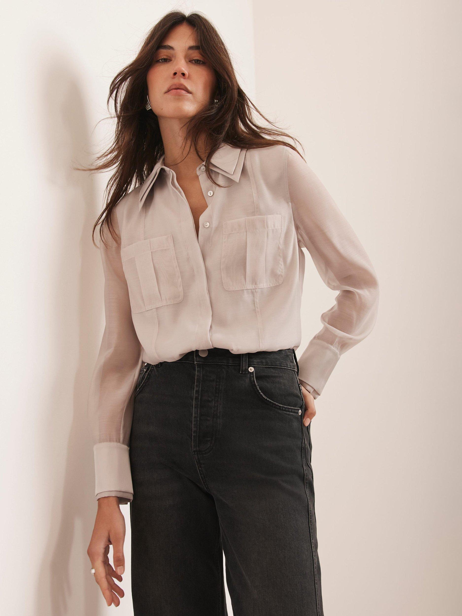 Mint Velvet Statement Collar Shirt, Natural