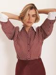 Mint Velvet Stripe Long Sleeve Shirt, Red Burgundy