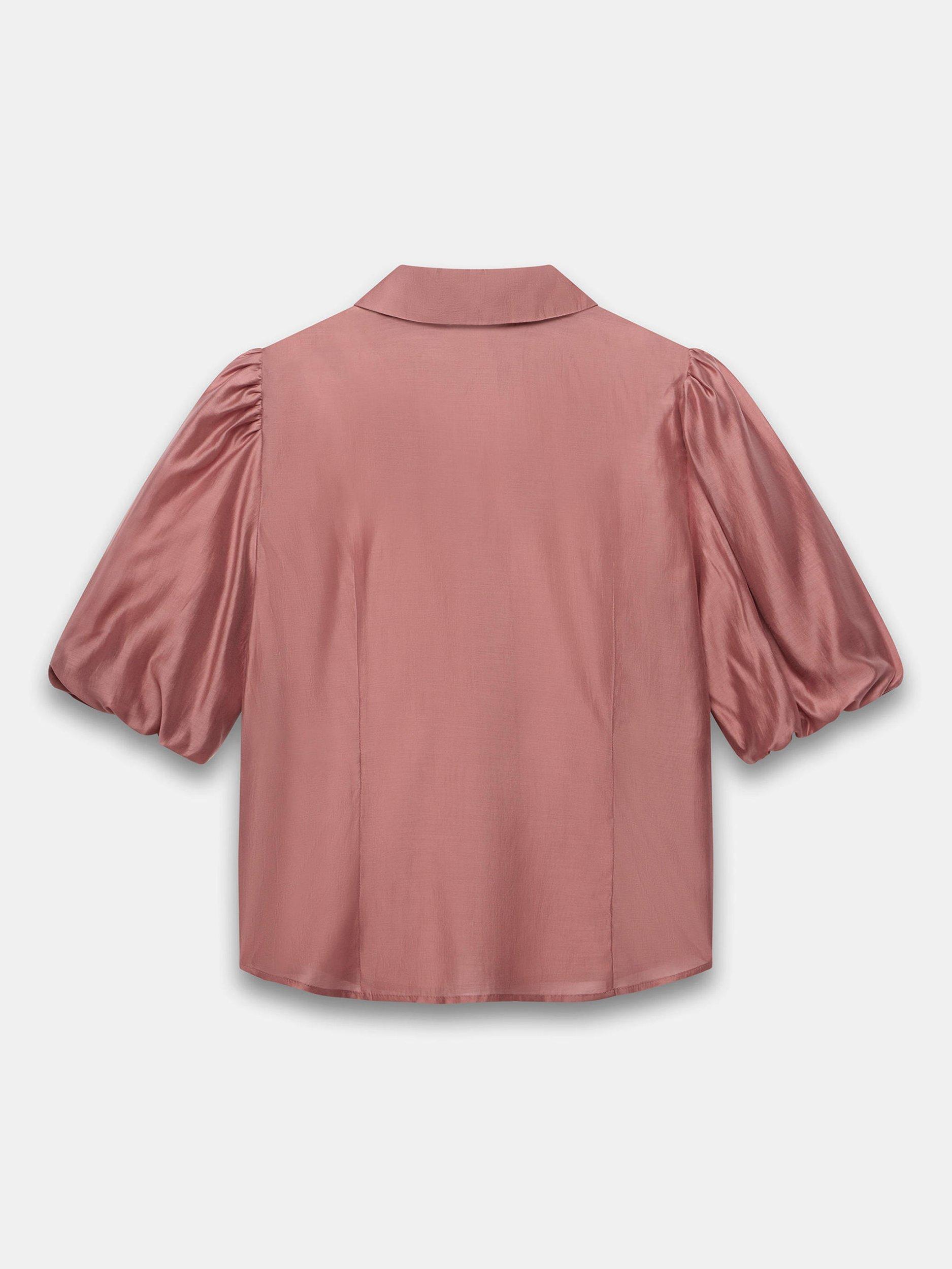 Product image 7 of 7, which shows Mint Velvet Cutwork Neck Puff Sleeve Shirt, Pink, 14