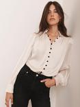 Mint Velvet Contrast Button Satin Blouse, Natural Cream