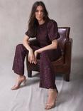 Mint Velvet Lace Puff Sleeve Top, Red Burgundy