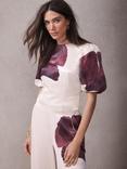 Mint Velvet Graphic Flower Print Top, Red Burgundy