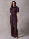 Mint Velvet Lace Sequin Flared Trousers, Red Burgundy