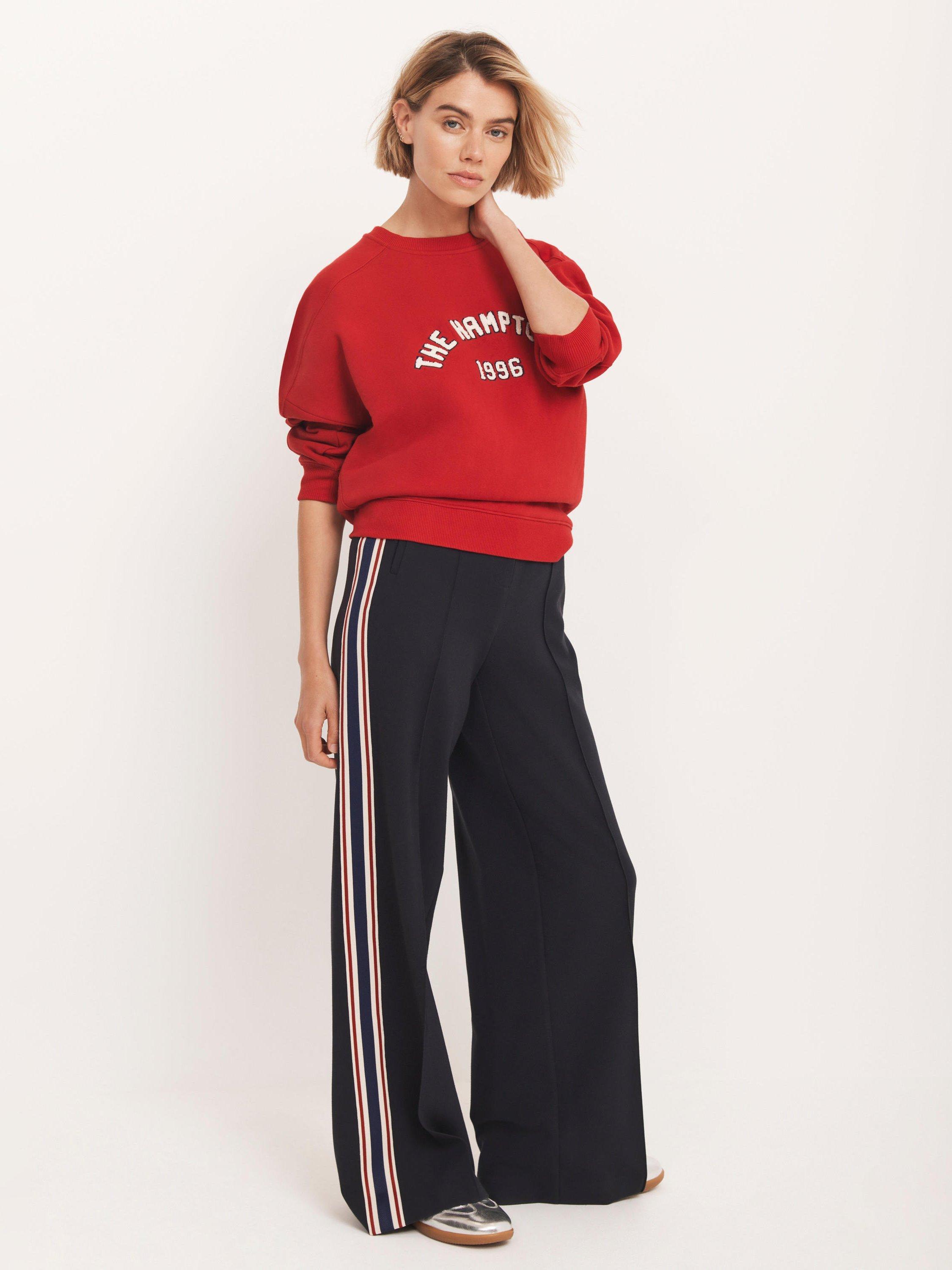 Product image 1 of 6, which shows Mint Velvet Side Stripe Wide Leg Trousers, Navy, 8R