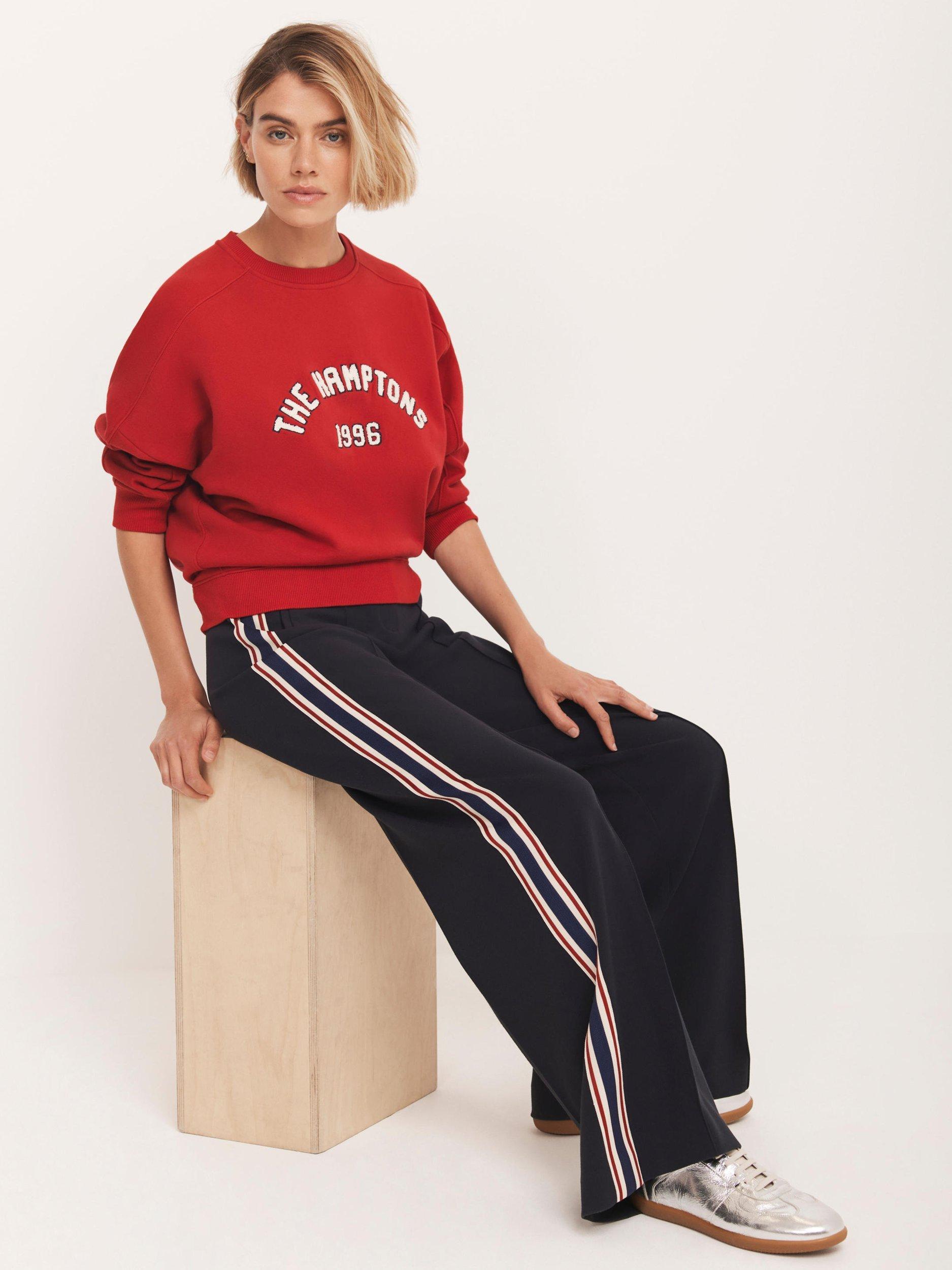 Product image 2 of 6, which shows Mint Velvet Side Stripe Wide Leg Trousers, Navy, 8R