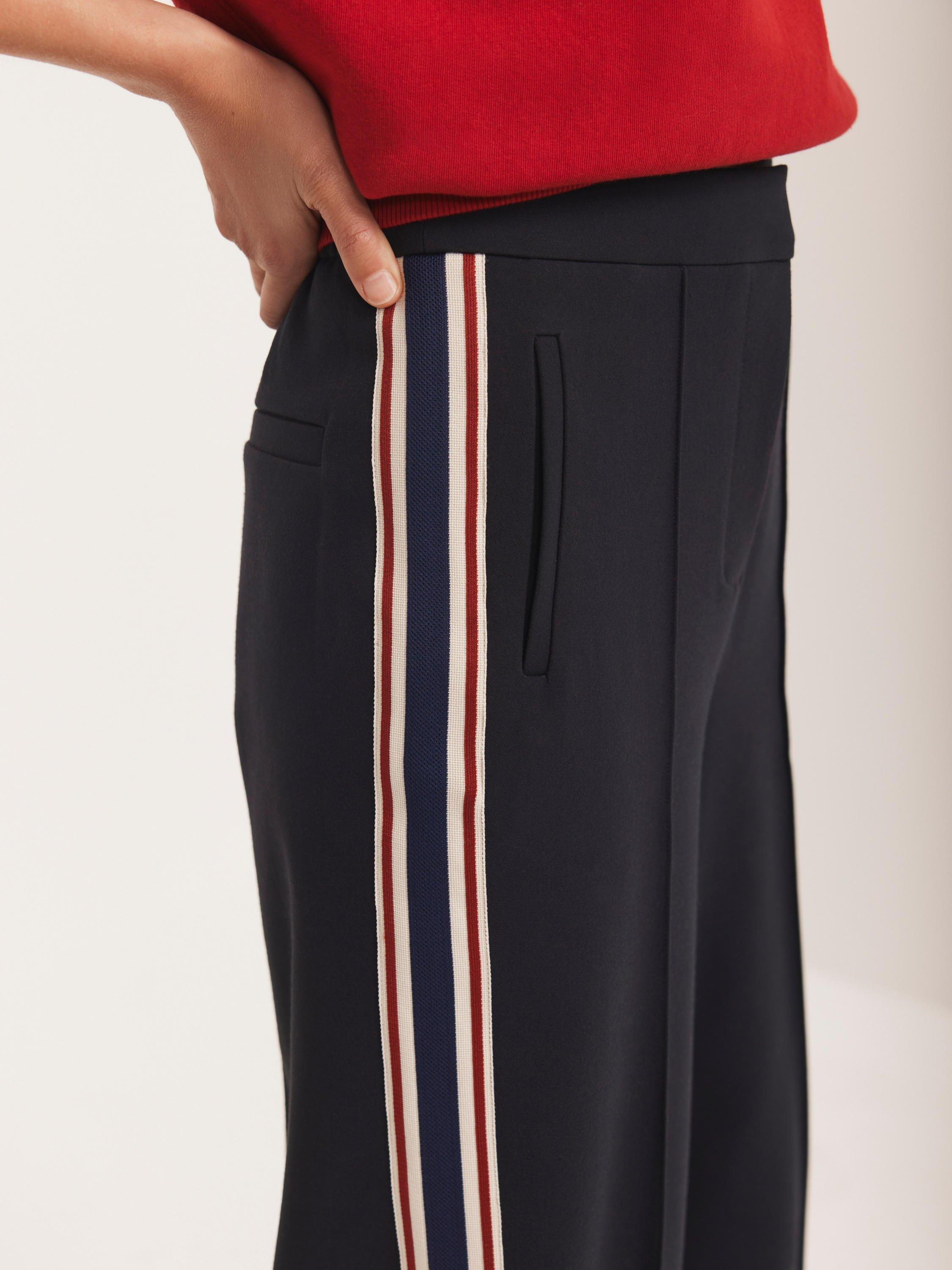 Product image 3 of 6, which shows Mint Velvet Side Stripe Wide Leg Trousers, Navy, 8R