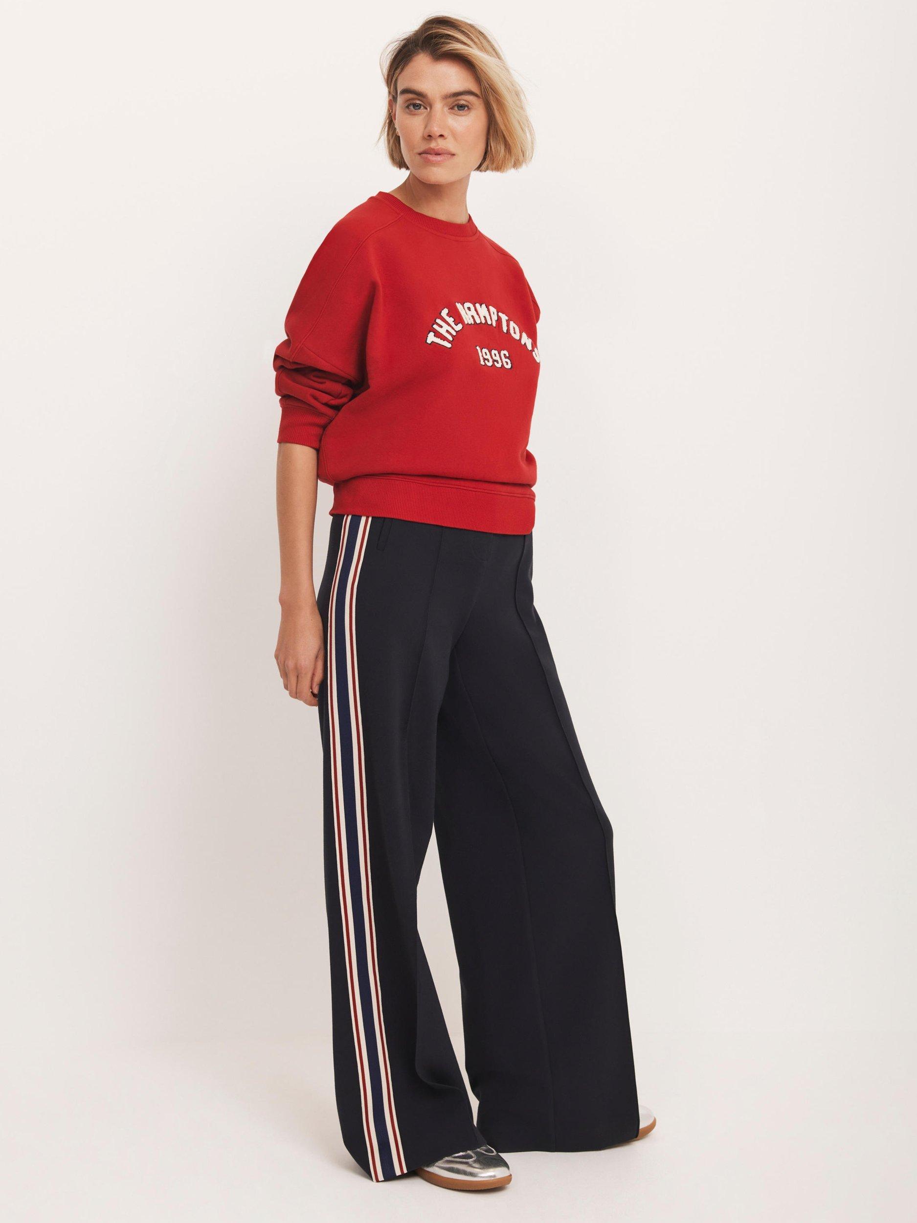 Product image 4 of 6, which shows Mint Velvet Side Stripe Wide Leg Trousers, Navy, 8R