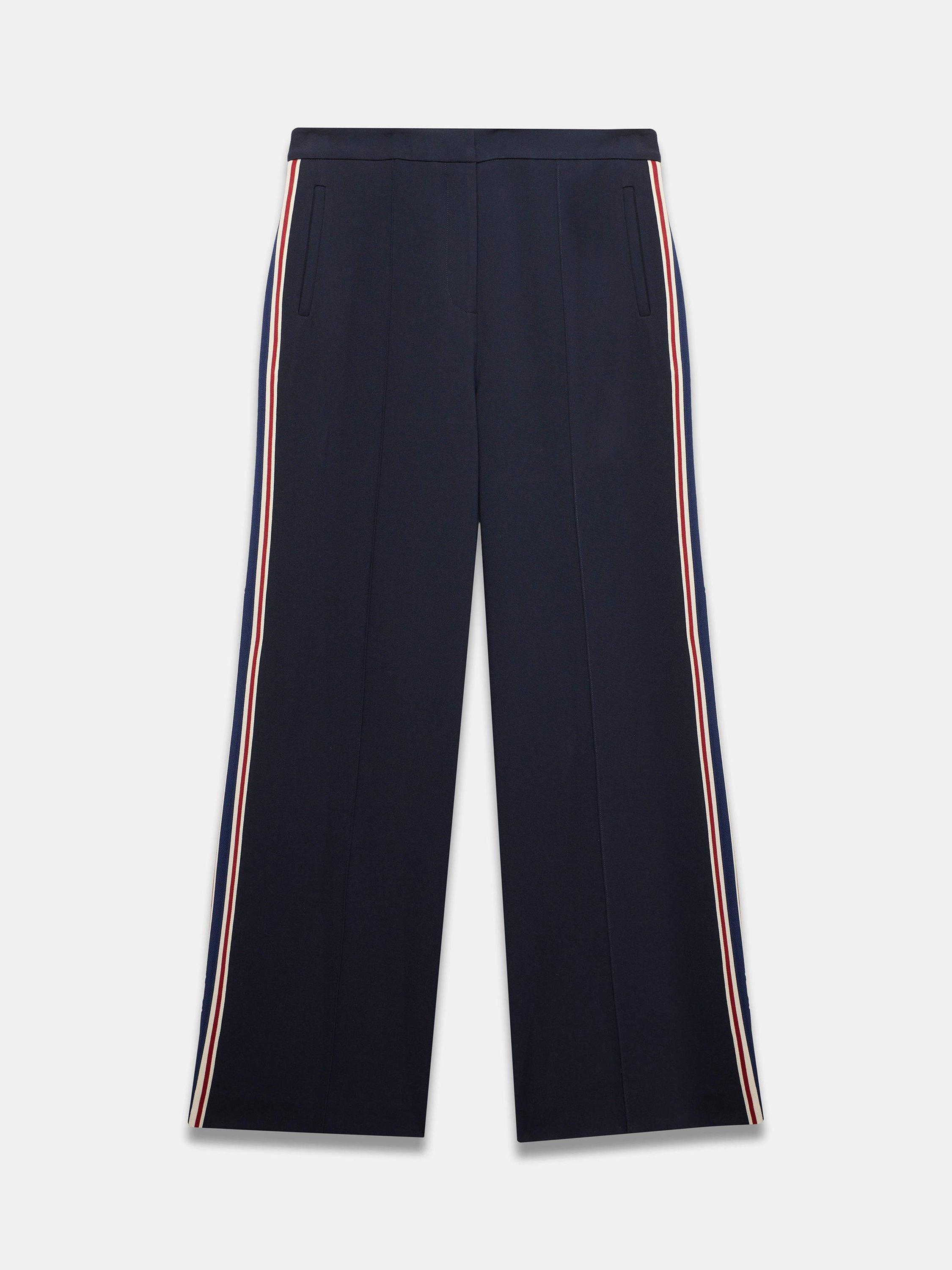 Product image 5 of 6, which shows Mint Velvet Side Stripe Wide Leg Trousers, Navy, 8R