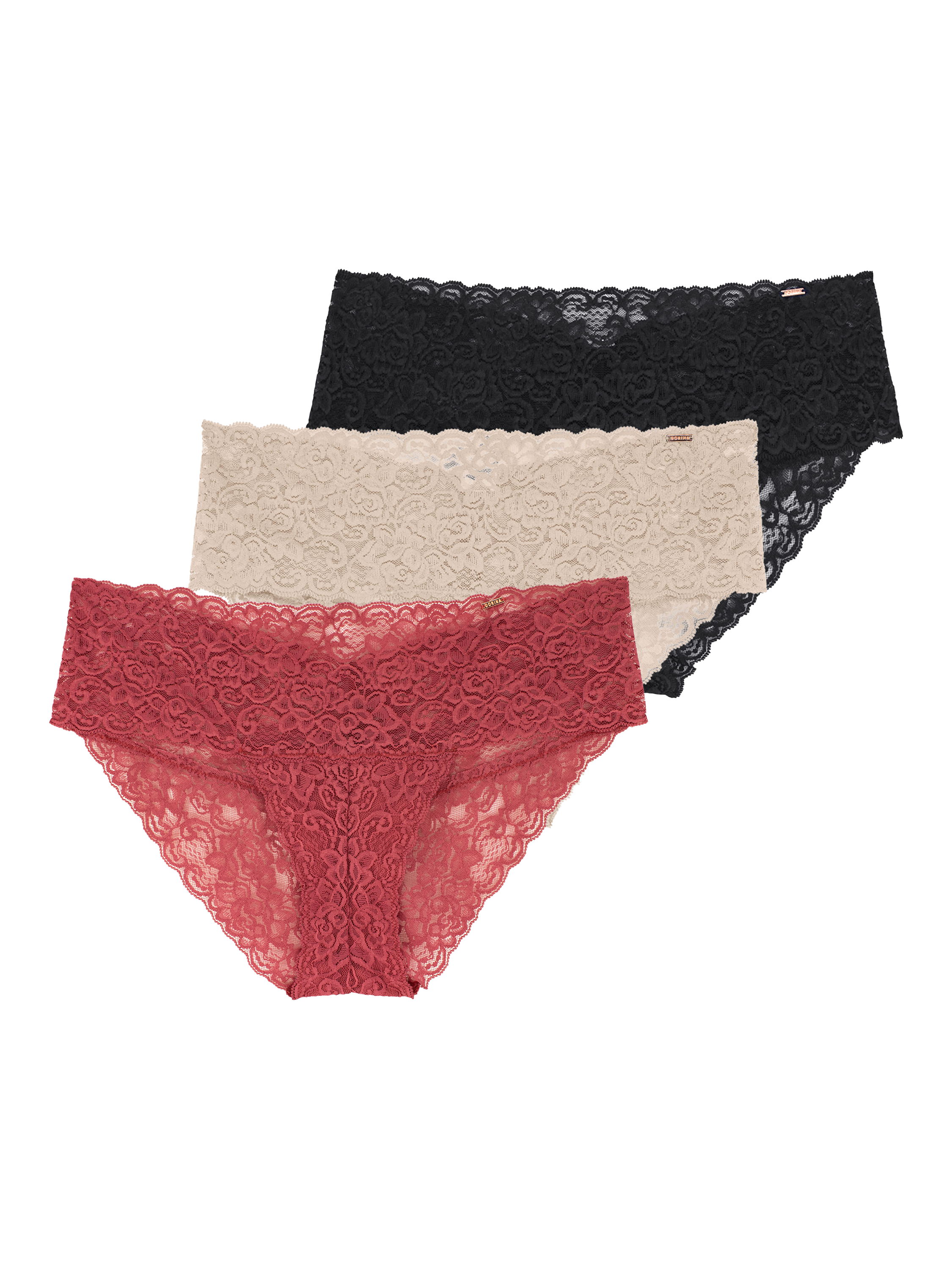 Product image 1 of 6, which shows Dorina Lana Knickers, Pack of 3, Coral/Neutral/Black, XXXL